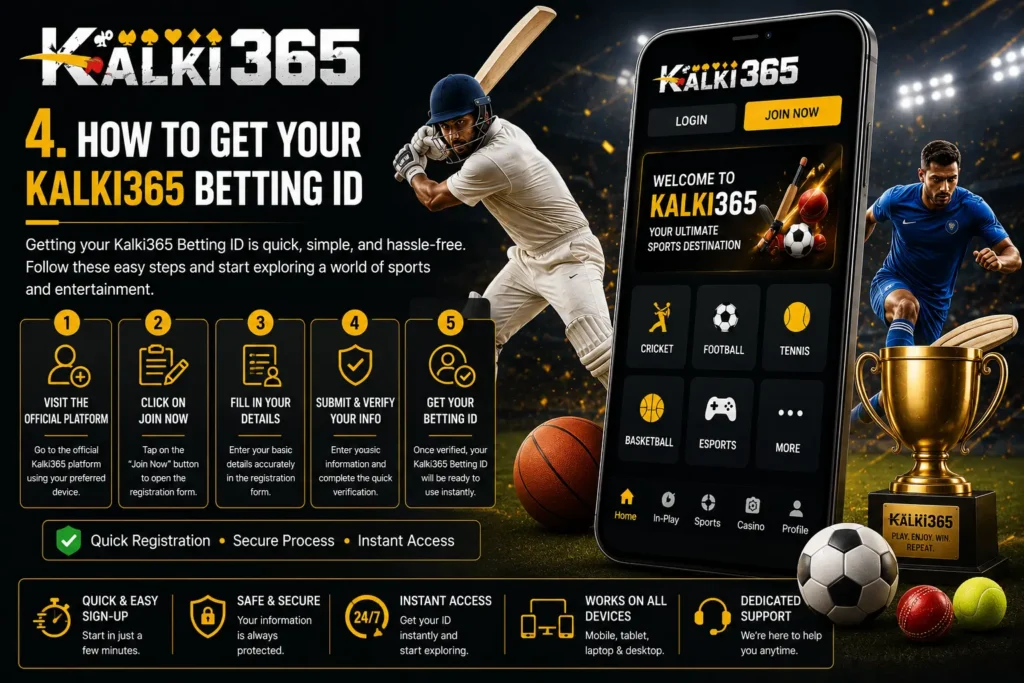 Step-by-step guide image explaining how to get a Kalki365 Betting ID.