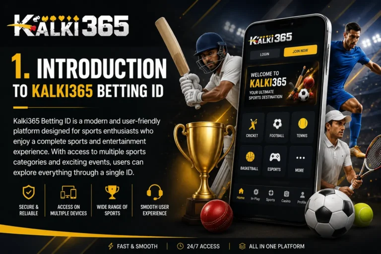 Kalki365 Betting ID introduction banner featuring cricket and multiple sports categories.