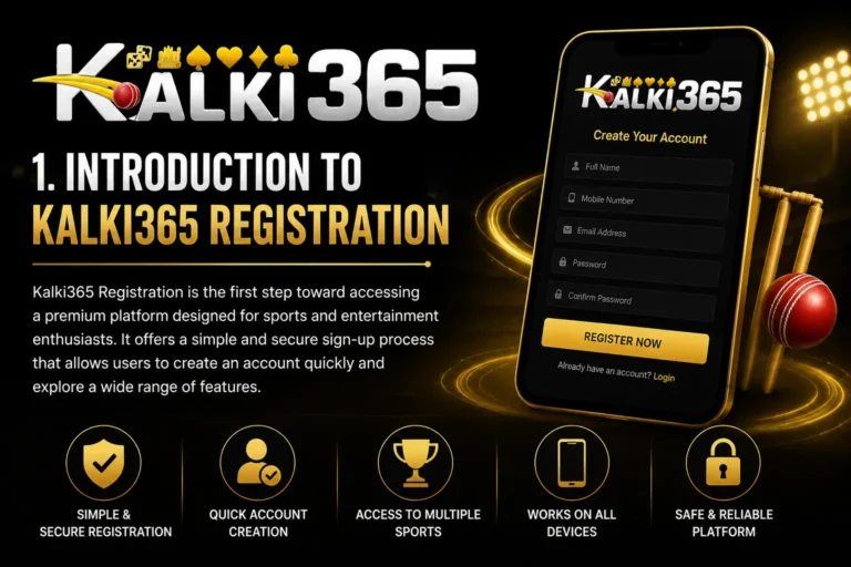 Kalki365 Registration welcome banner showing secure account creation with sports-themed design.
